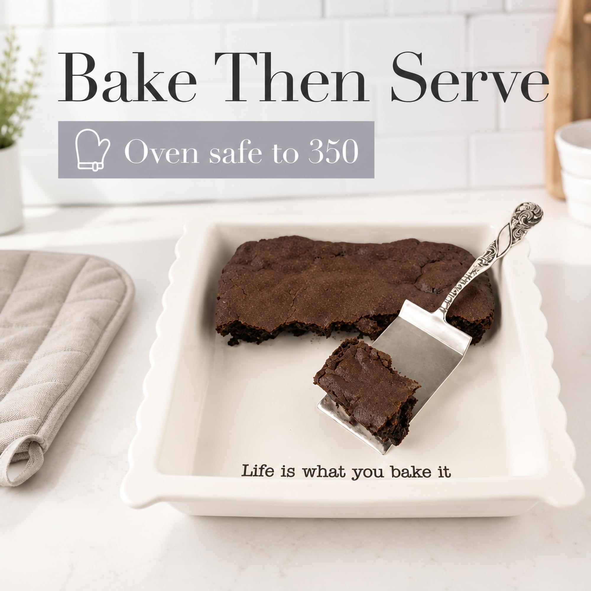 Mud Pie served brownies in pan on table showing host-ready presentation and convenience benefit