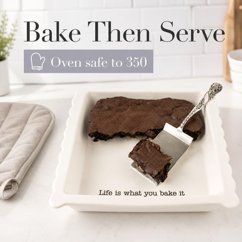 Mud Pie served brownies in pan on table showing host-ready presentation and convenience benefit
