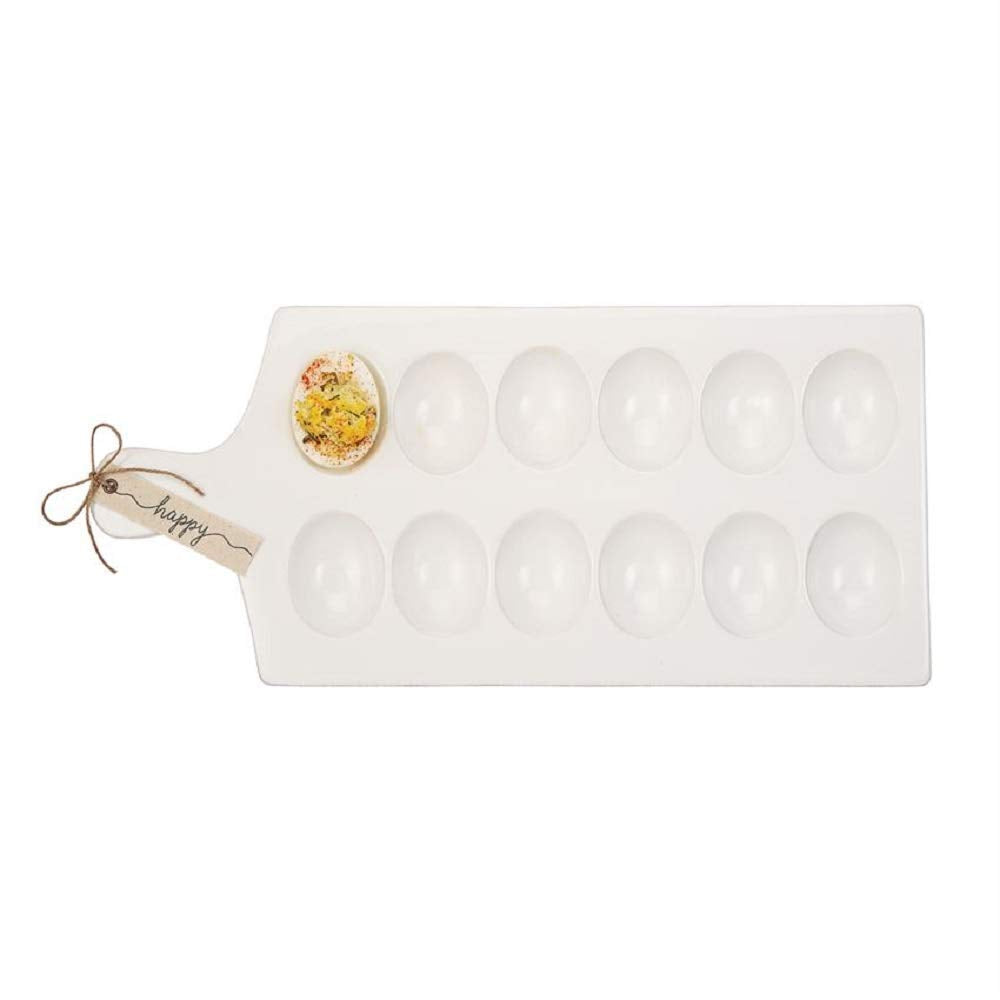 Mud Pie front view showing tray holding 12 eggs and tidy fridge organization