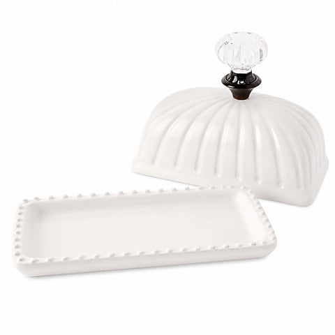 Mud Pie butter dish in styled kitchen setting illustrating cohesive decor and daily use