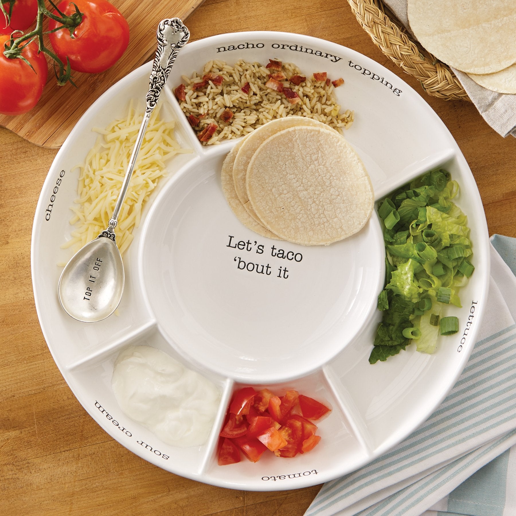 Mud Pie platter in use with toppings demonstrates neat buffet serving