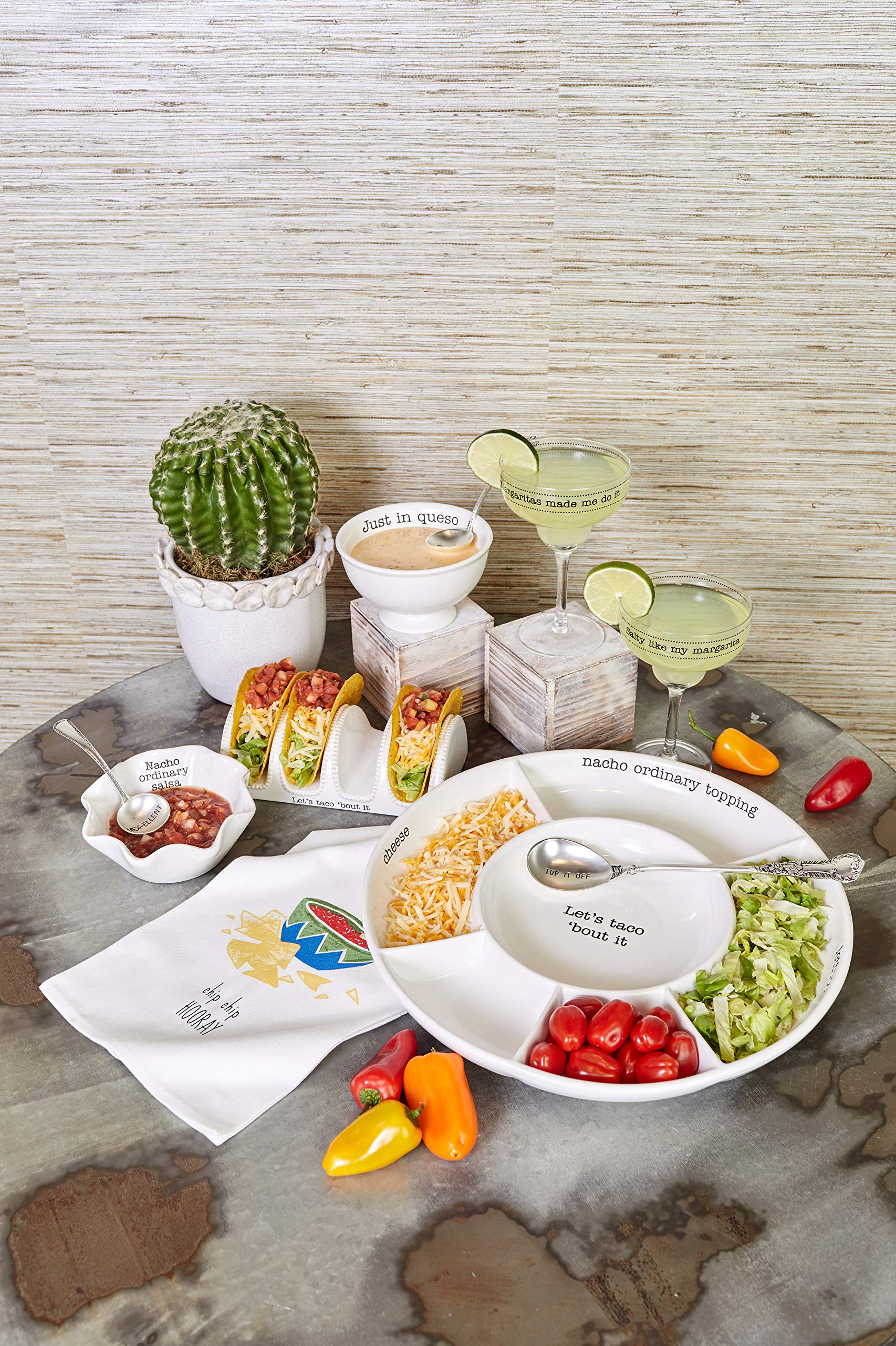 Mud Pie platter on table with hand shows scale and guest-friendly size