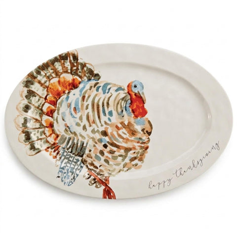 Mud Pie front view platter showing turkey artwork and serving area