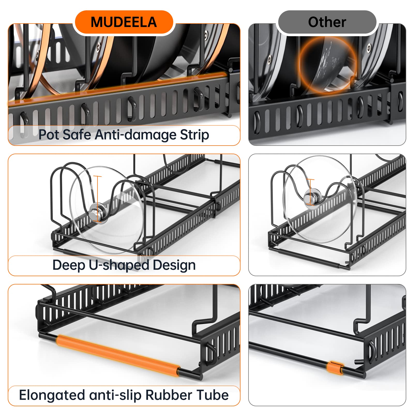 MUDEELA expanded organizer demonstrating adjustable length to fit wider shelves