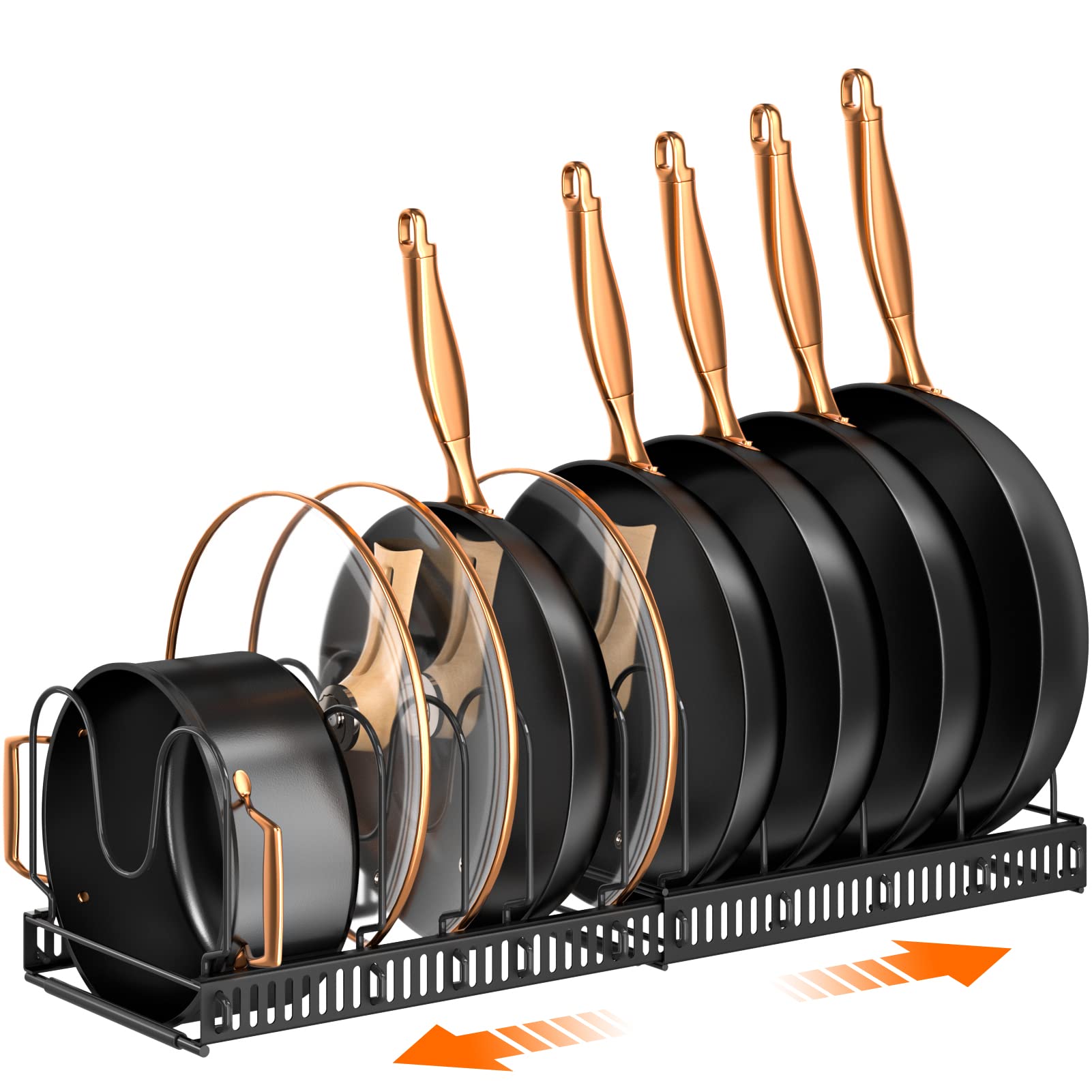 MUDEELA front view of organizer showing neat upright lids and pans for better access
