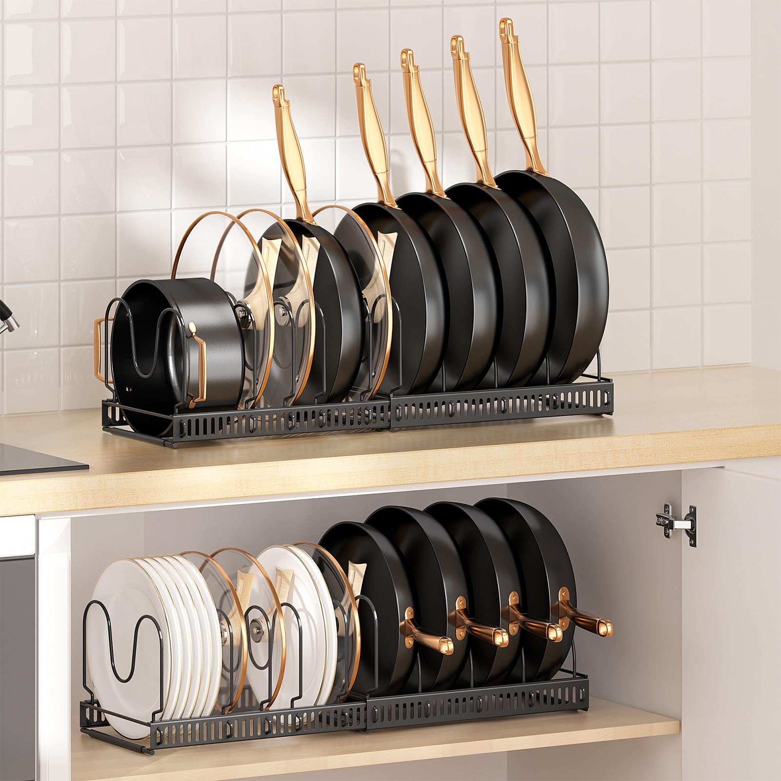 MUDEELA next to a skillet for scale showing compact, space-efficient design