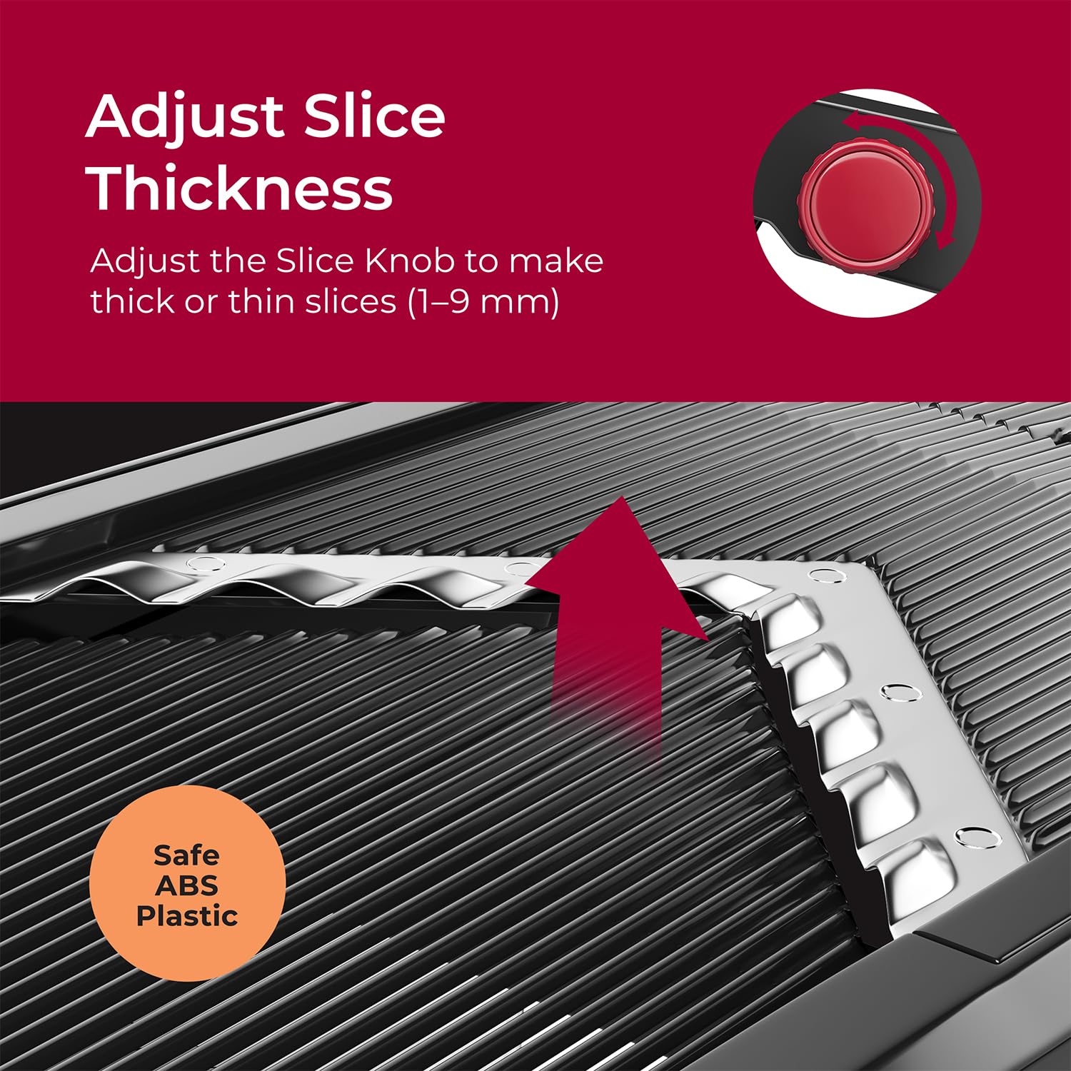 Mueller Austria mandoline food pusher close-up for safer cutting