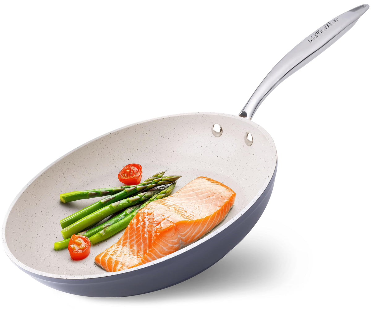 MUELLER HOME front view of frying pan showing sleek profile and nonstick benefit