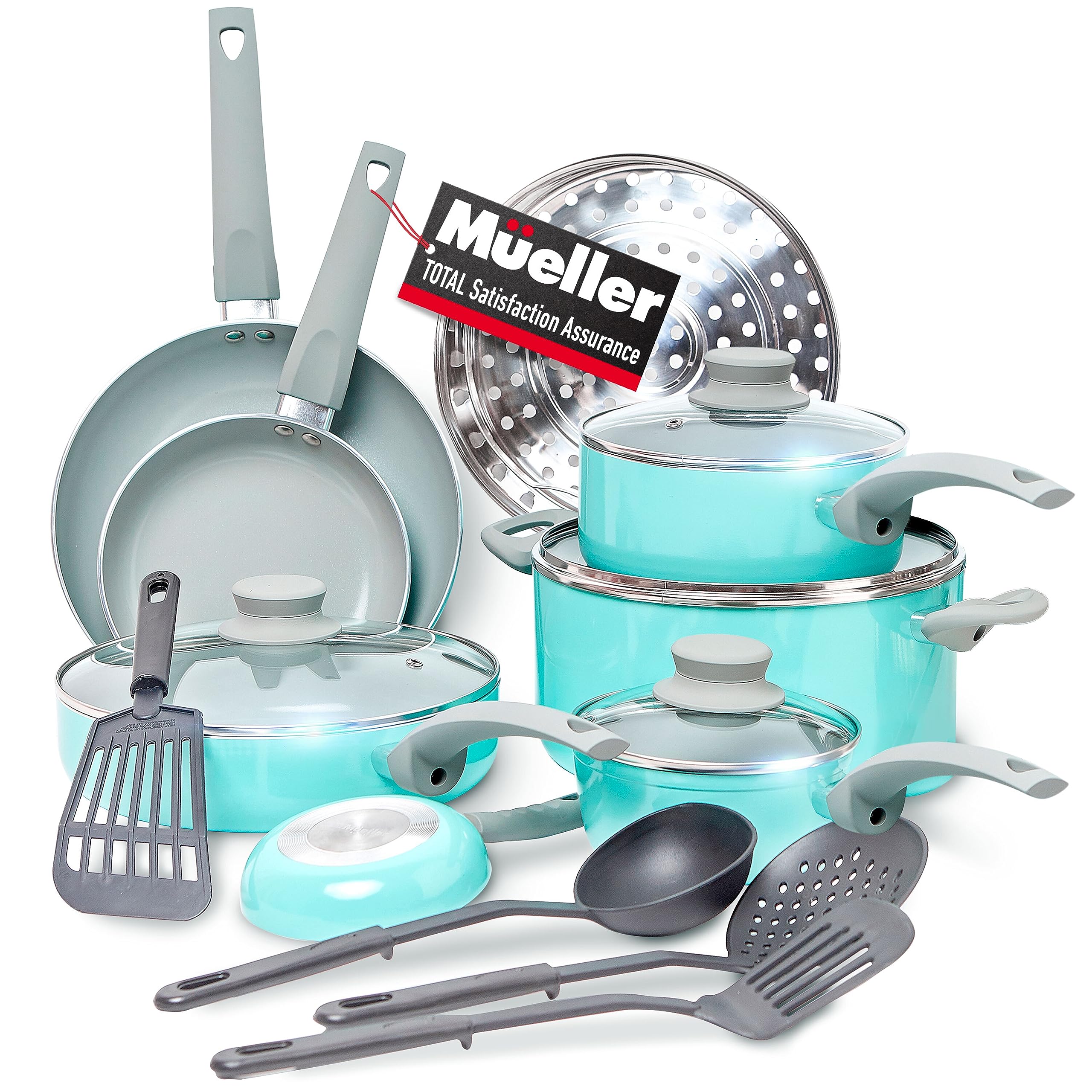MUELLER HOME front view of full 16-piece set showing clean presentation and complete coverage