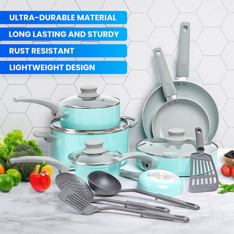 MUELLER HOME ceramic coating close-up showing texture for easier food release and cleaning