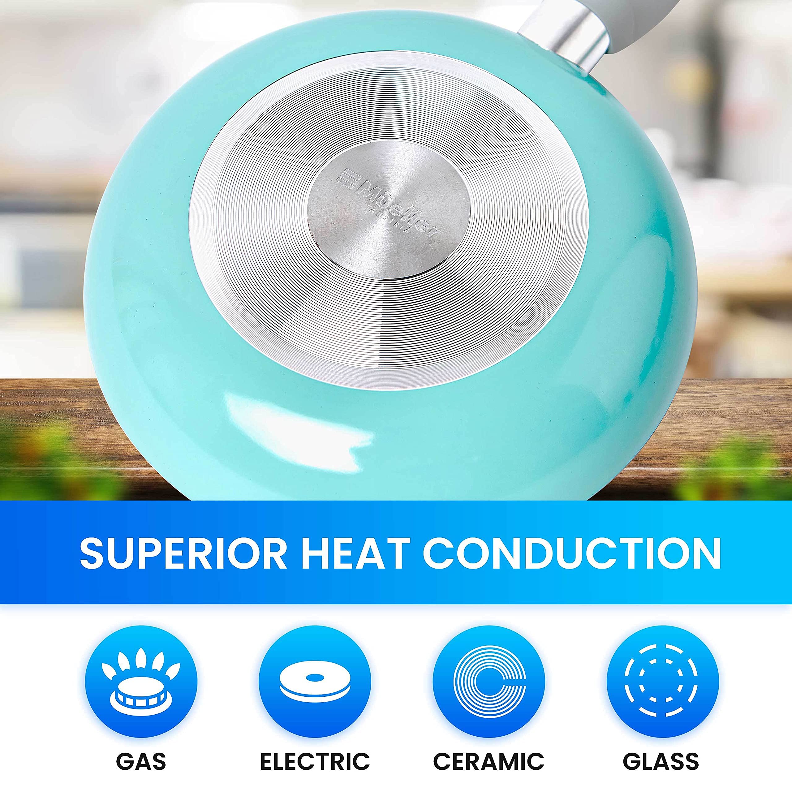 MUELLER HOME lids and stainless-steel steamer detail for versatile steaming and covered cooking