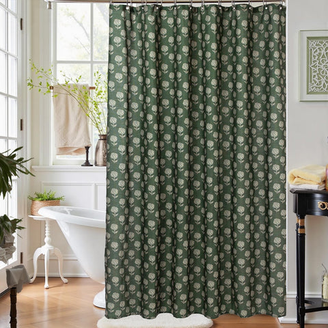 MUGINYU curtain beside towel illustrating 72x72 size and proper fit