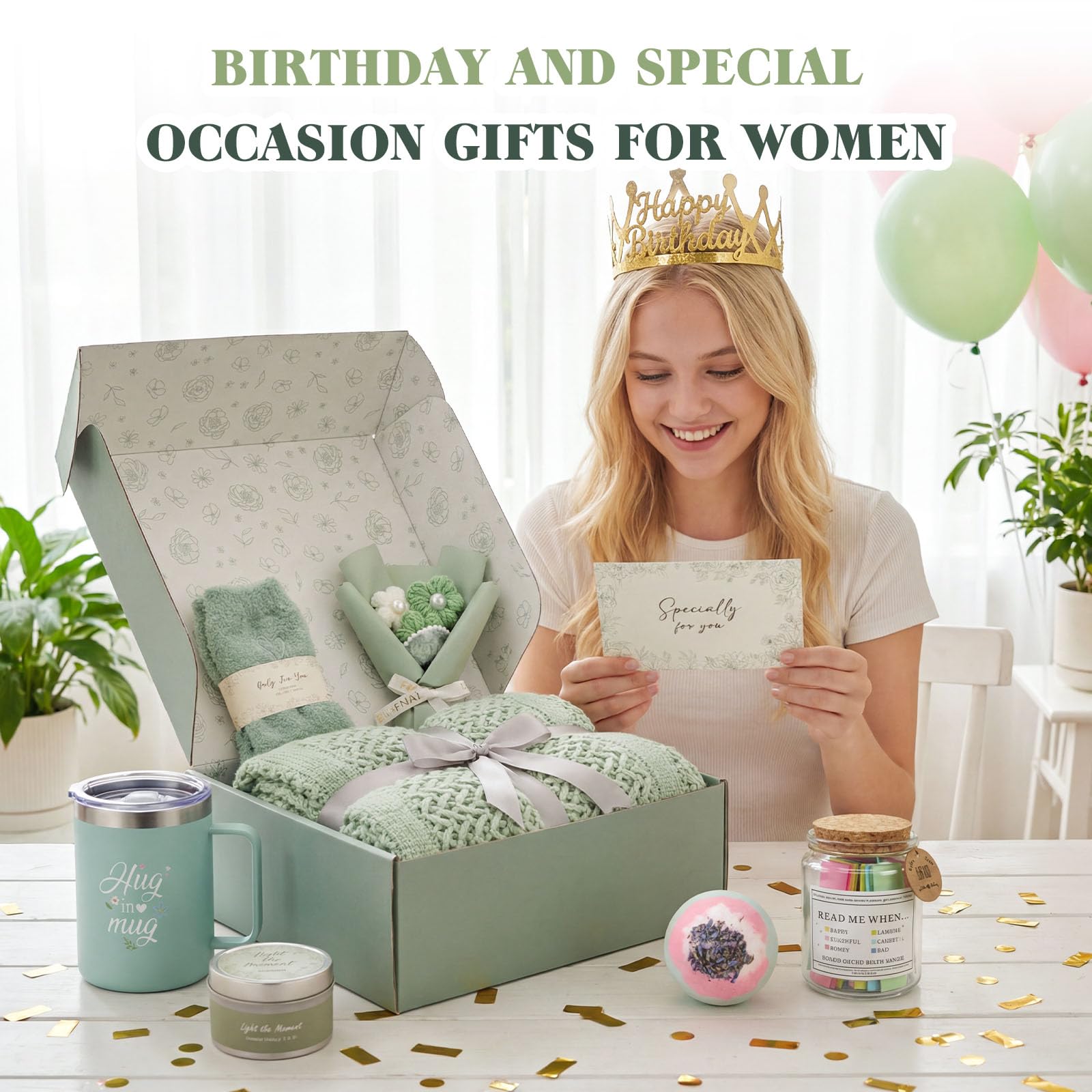 MUGIQUE bedside lifestyle showing blanket, mug, and verse jar providing soothing support
