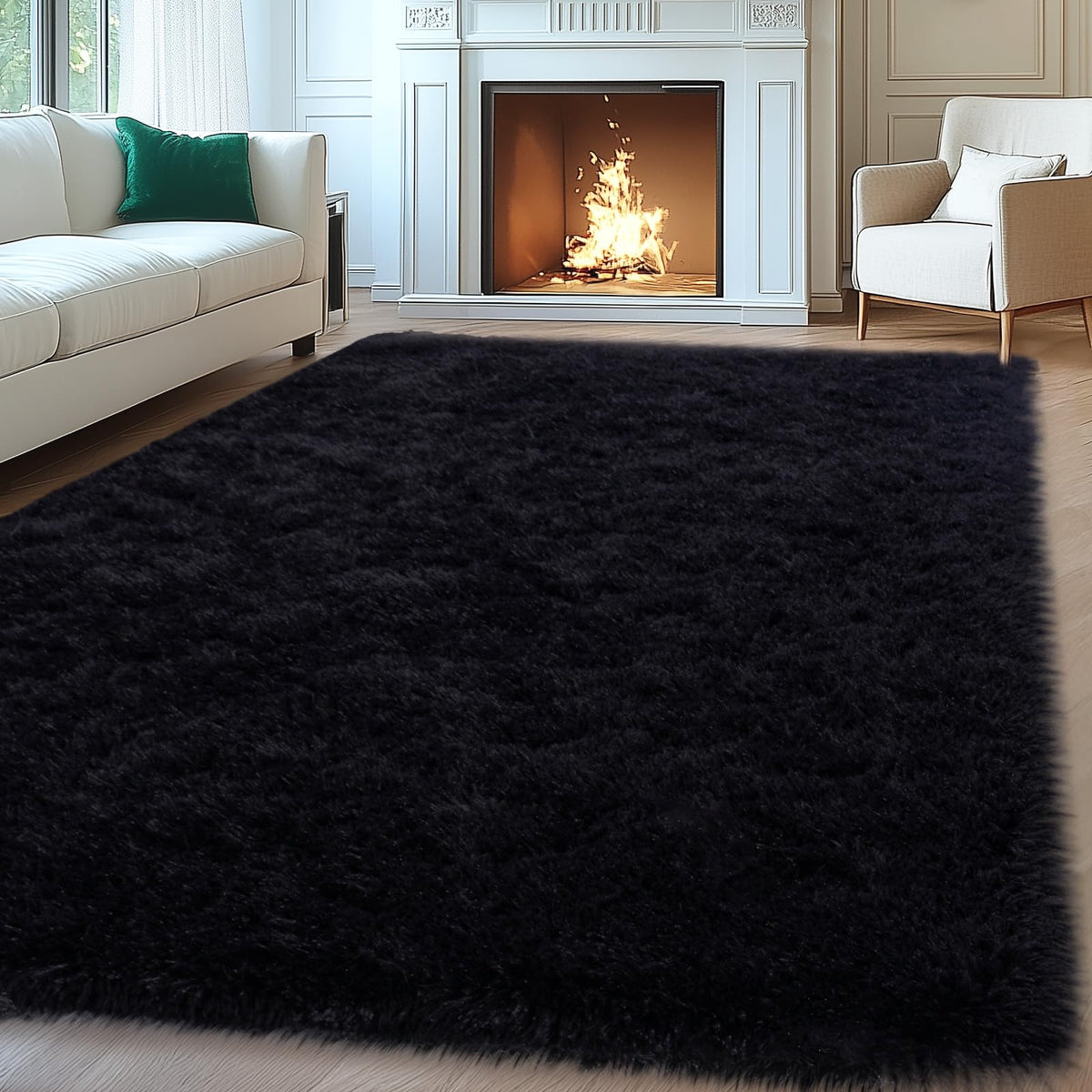 Mugorn front view full rug showing modern black style and cozy comfort
