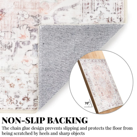 MUJOO rug in living room adds boho floral accent and cozy atmosphere