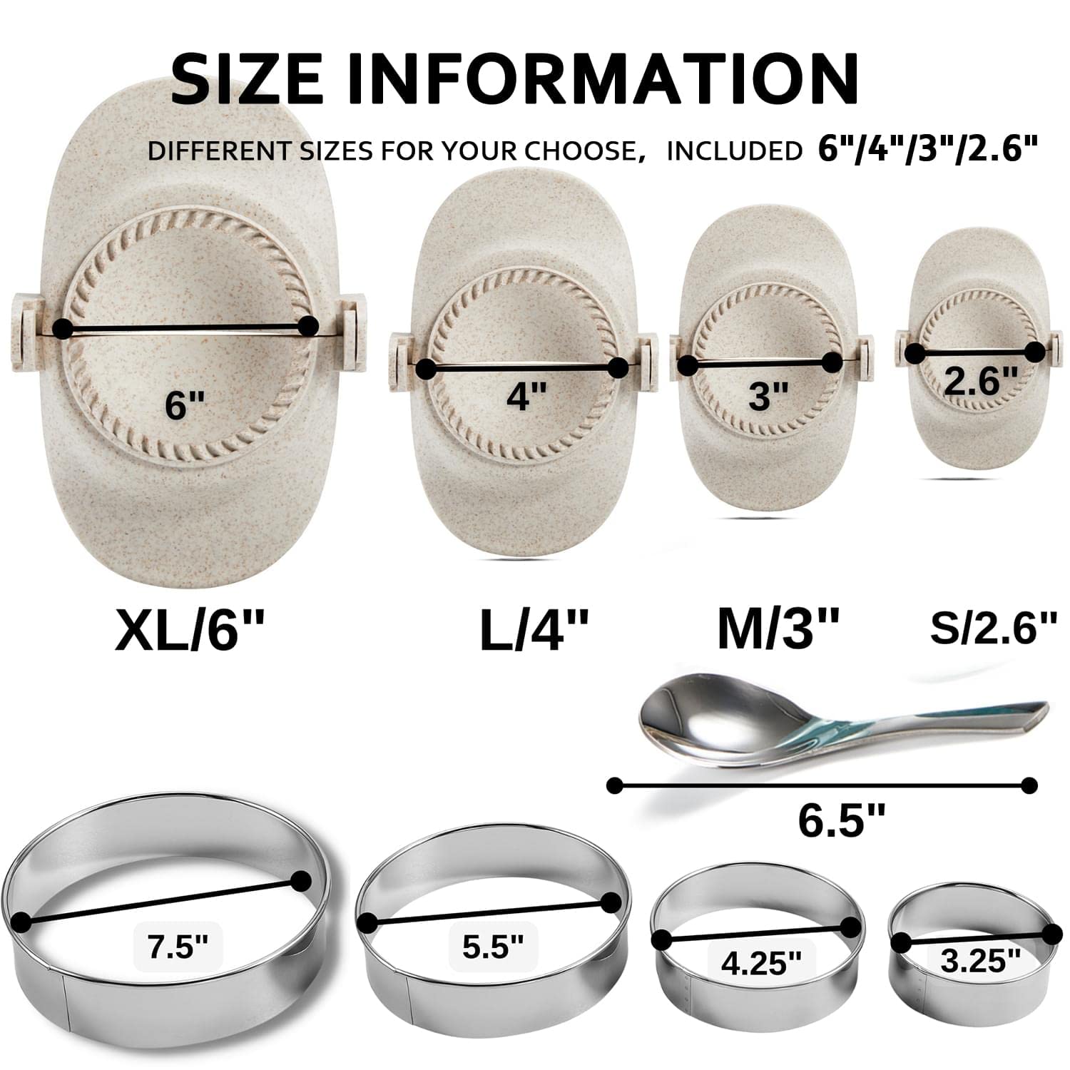 MUMSUNG top view of all four sizes lined up for quick size selection benefit: versatile use
