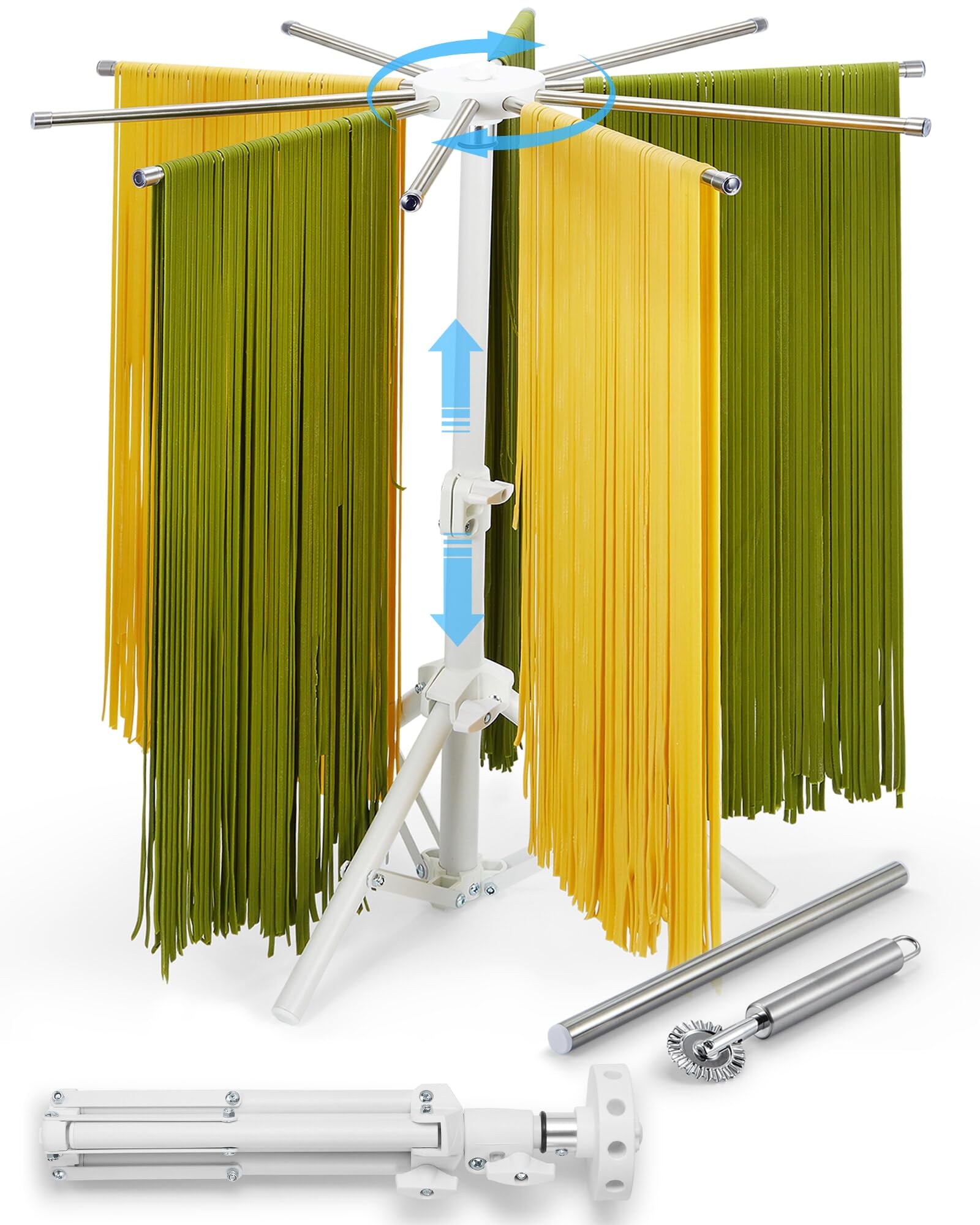 MUMSUNG front view folded pasta rack showing compact storage benefit