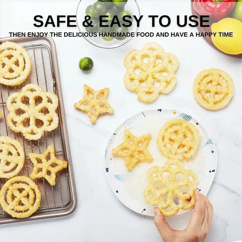 MUMSUNG long fork and handle lifting a rosette showing safe removal from hot oil