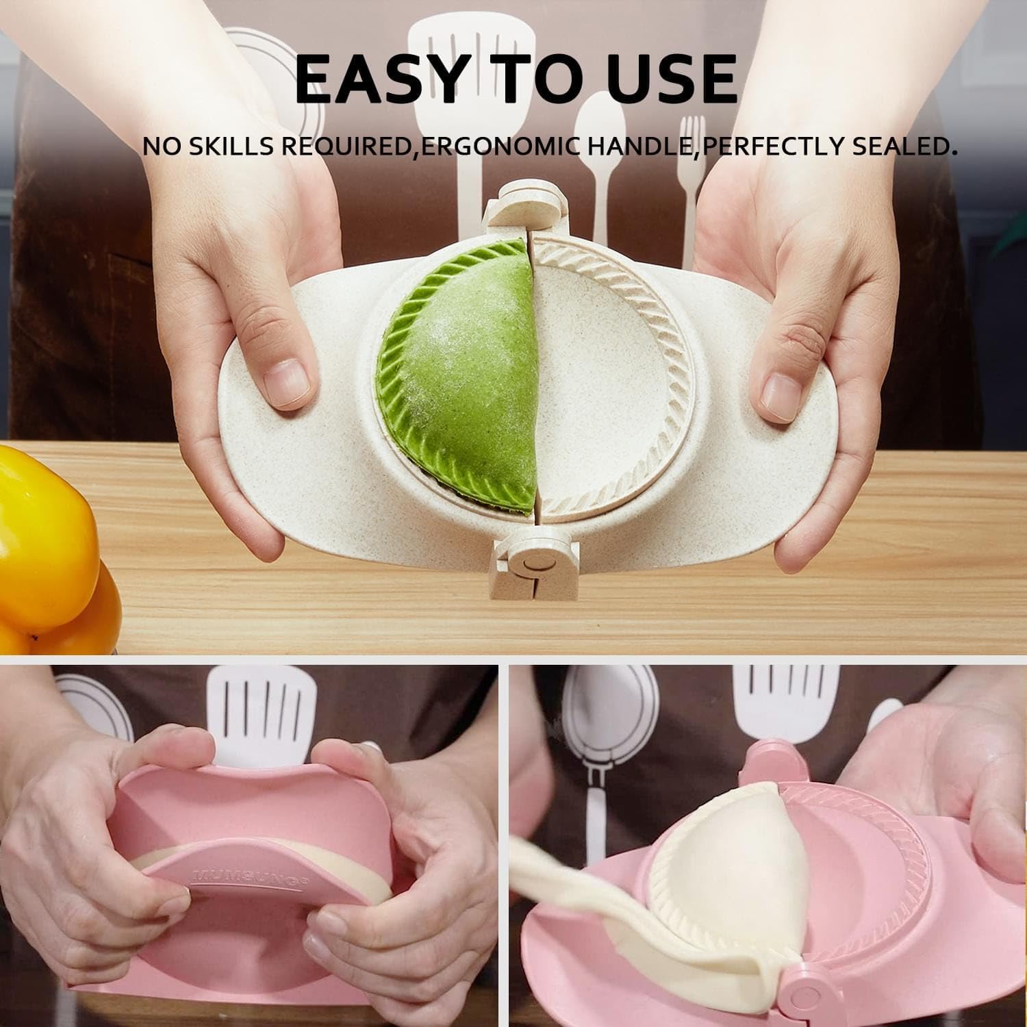 MUMSUNG bite-sized dumplings plated to showcase small press creating uniform appetizers