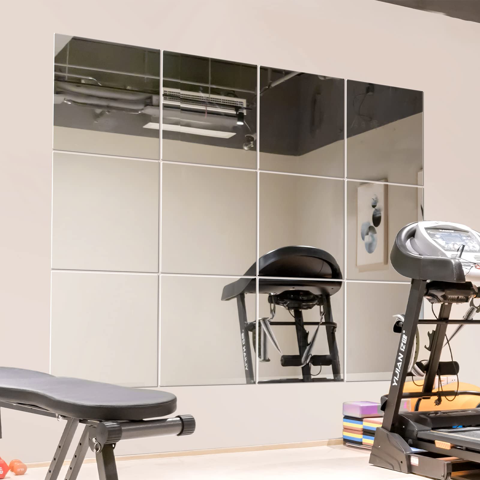 Murrey Home front view of 12-pack mirror tiles showing complete set and package benefit