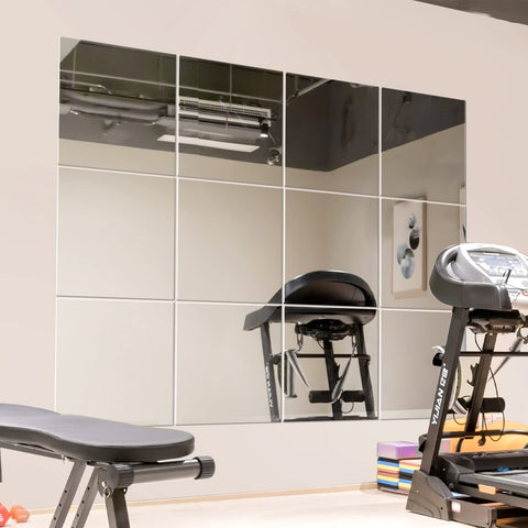 Murrey Home front view of 12-pack mirror tiles showing complete set and package benefit