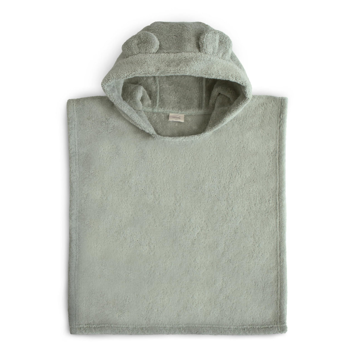 mushie front view of moss poncho towel showing easy on design and comfort