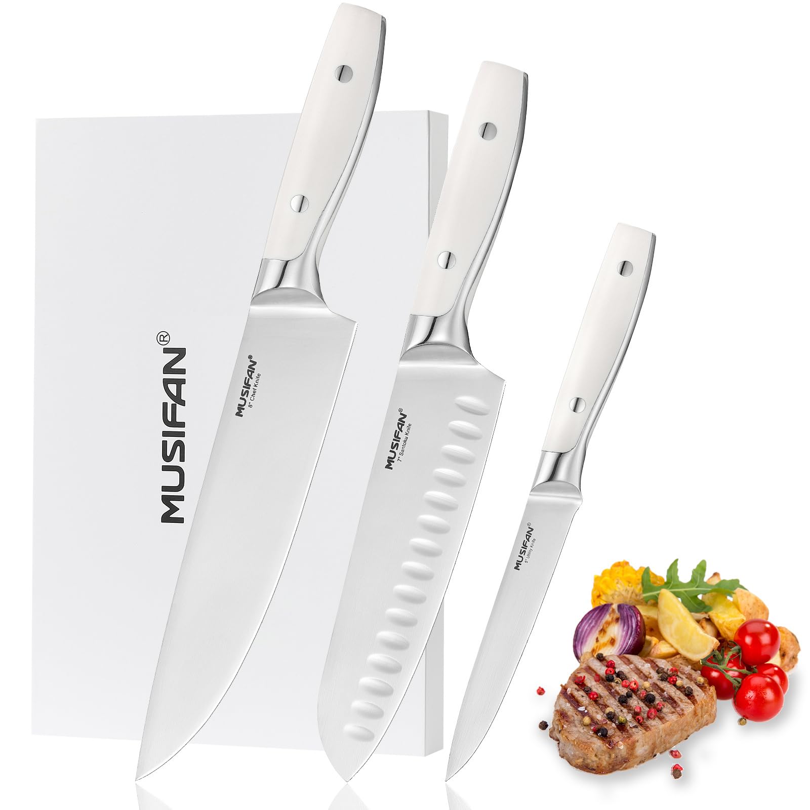 Musifan front view of three-piece set showing neat packaging and immediate use benefit