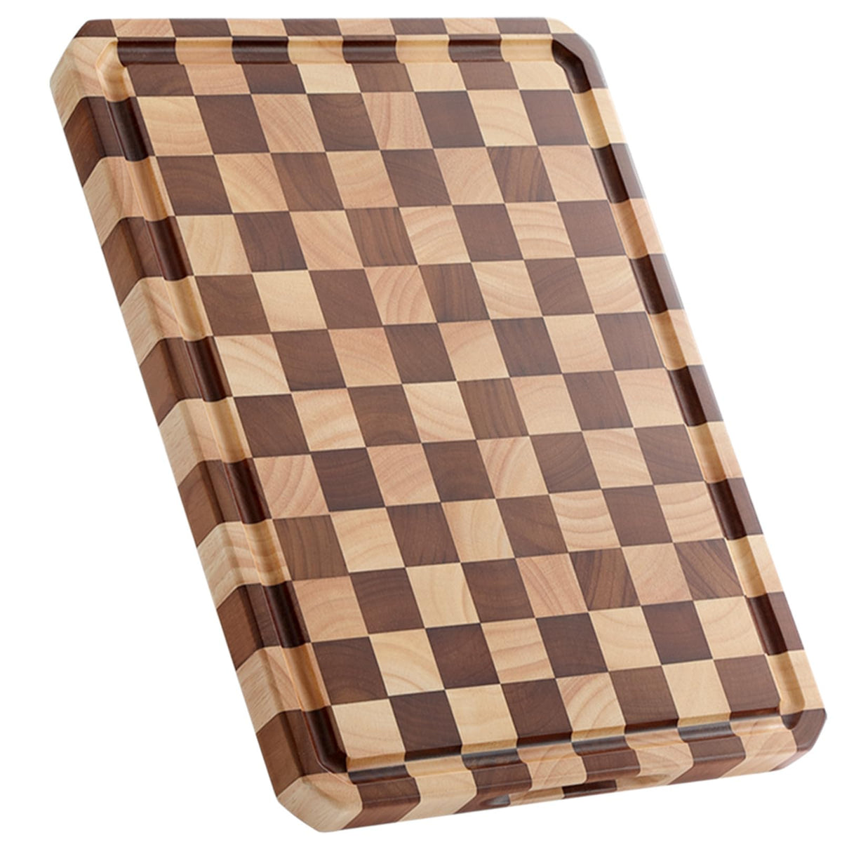 Musifan front view of large acacia cutting board showing stable surface and aesthetic