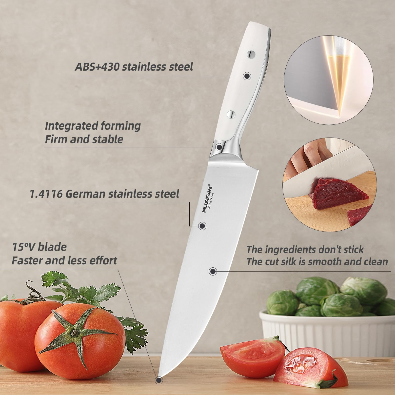 Musifan set staged on cutting board with chopped vegetables demonstrating versatility