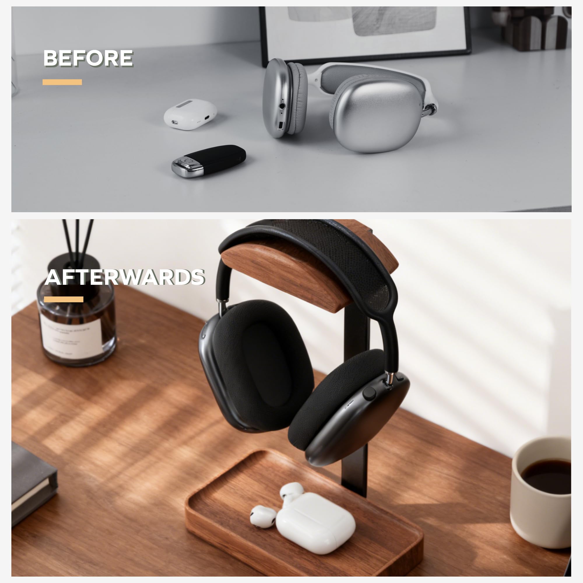 muso wood lifestyle desk setup conveying refined look and clutter-free workspace benefit