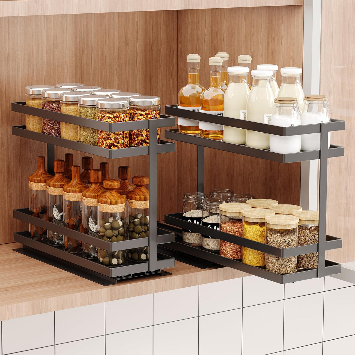 Mustorn front view installed showing organized spices and quick access benefit