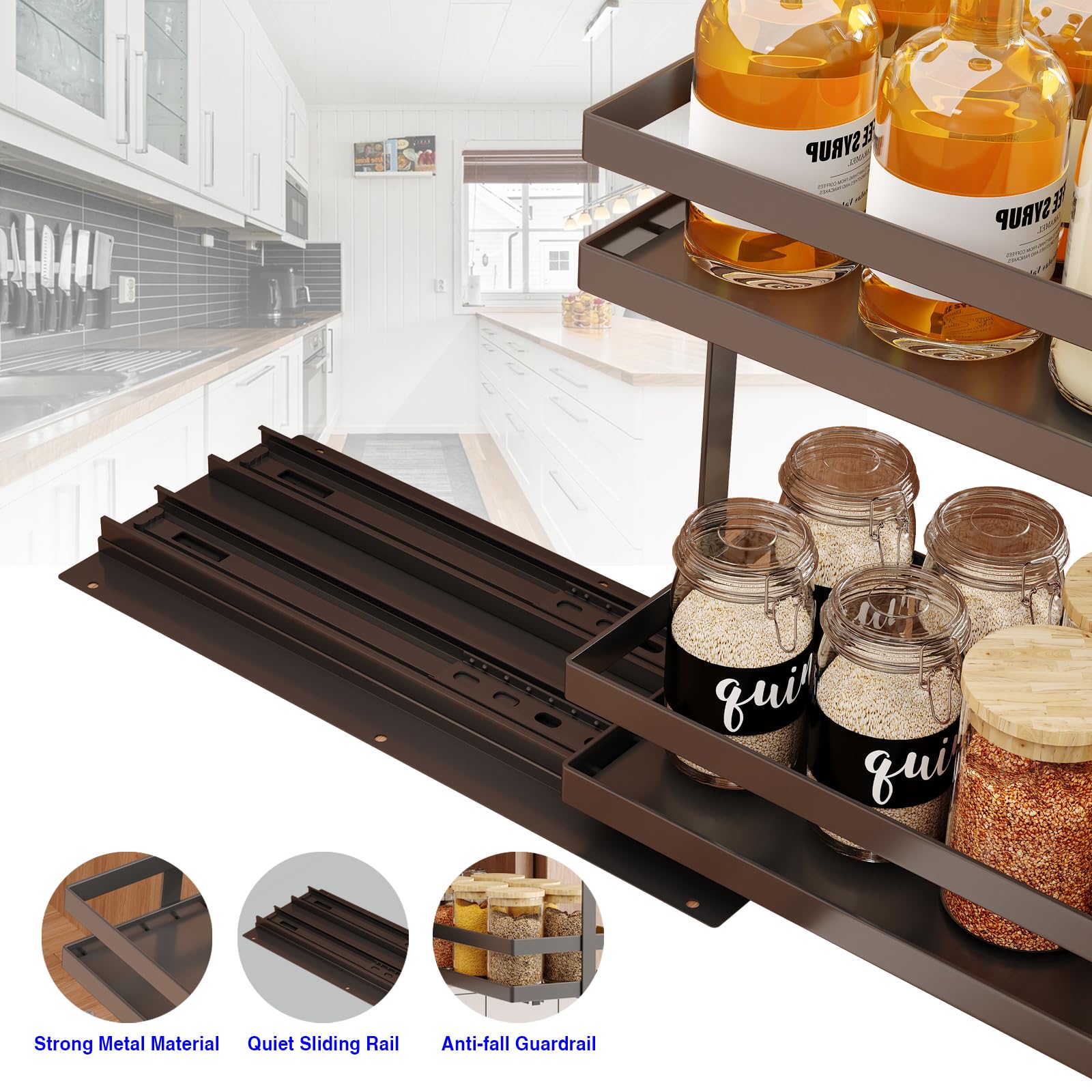 Mustorn pull out shelf filled with jars demonstrating large-capacity storage