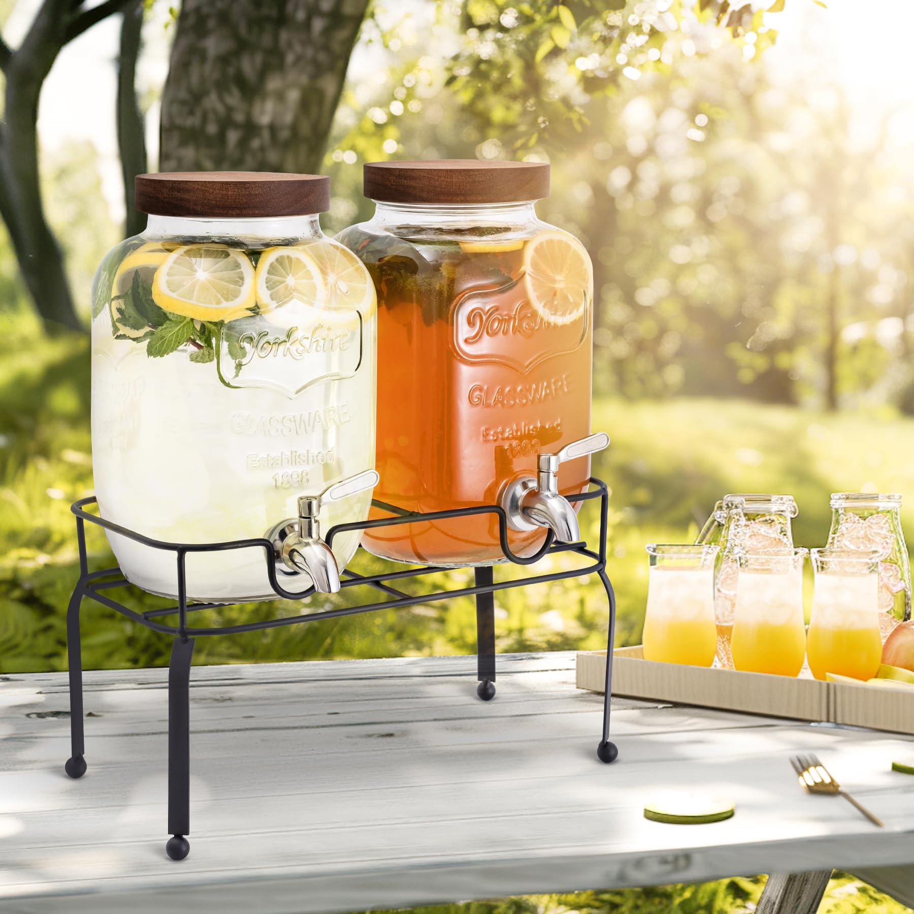 mustry dispenser on a table serving drinks at a casual gathering