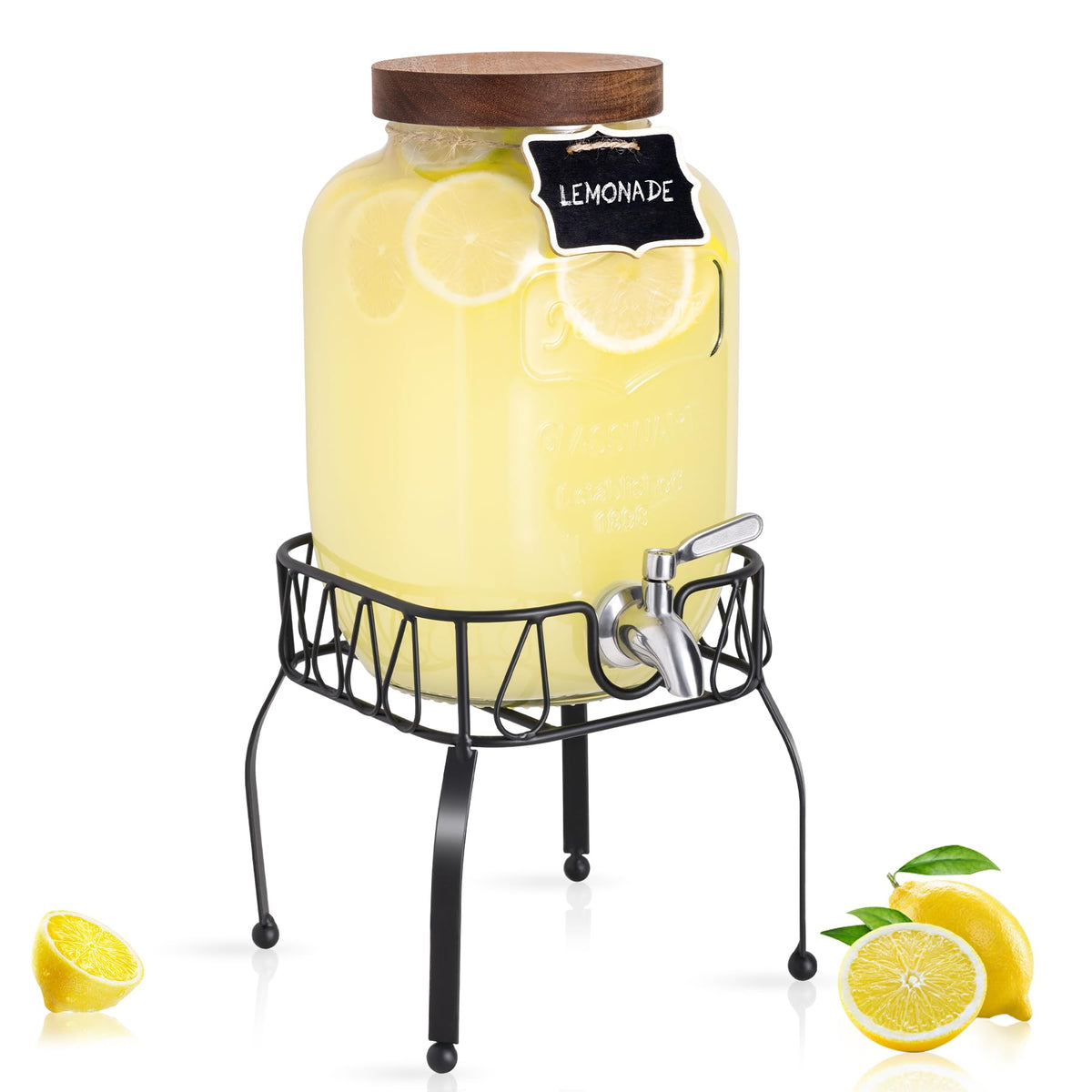 mustry front view with stand showing neat pour and easy serving