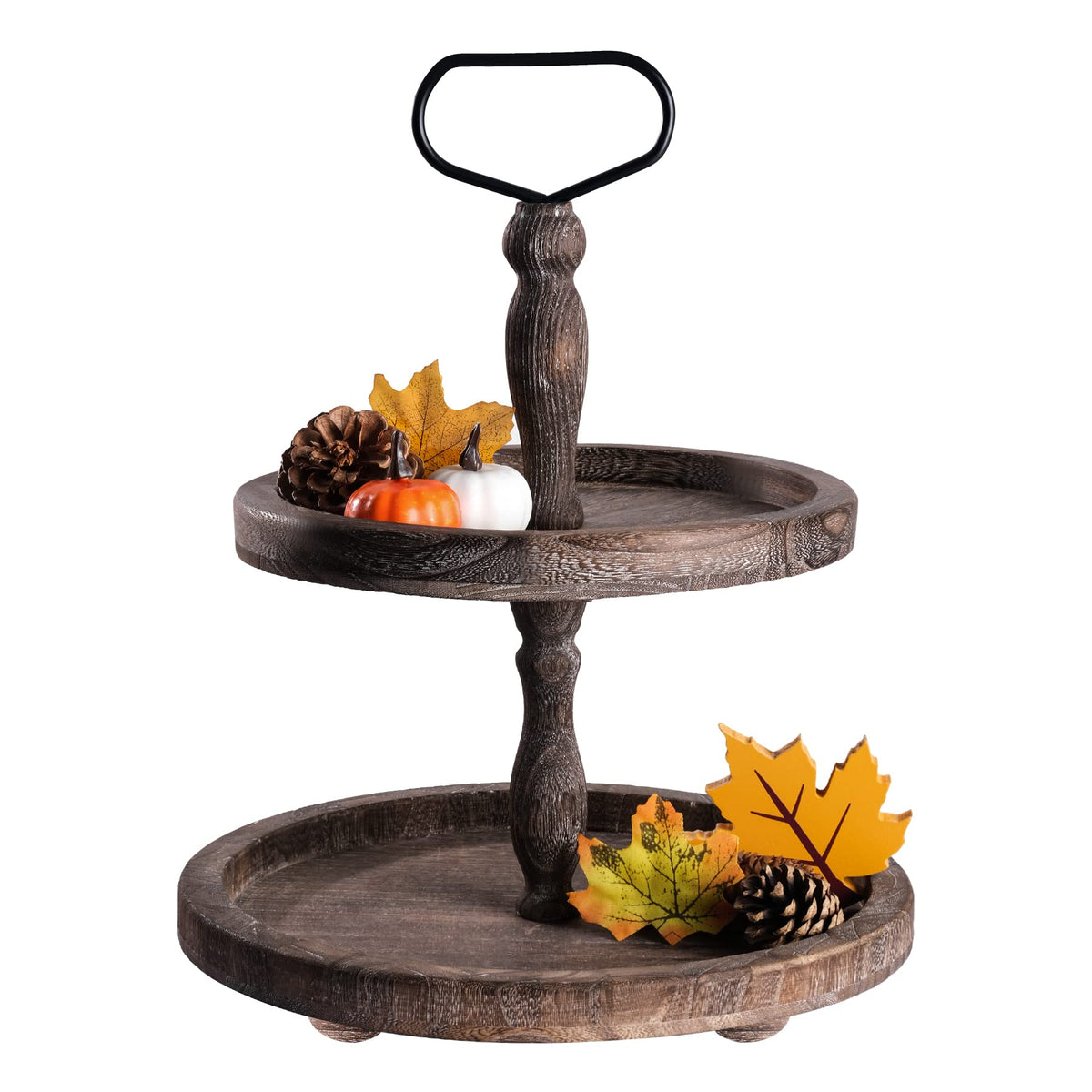 mustry front view wooden 2-tier tray showing vintage charm and organization