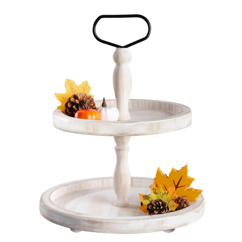 Mustry two-tier tray front view showing rustic finish and display appeal