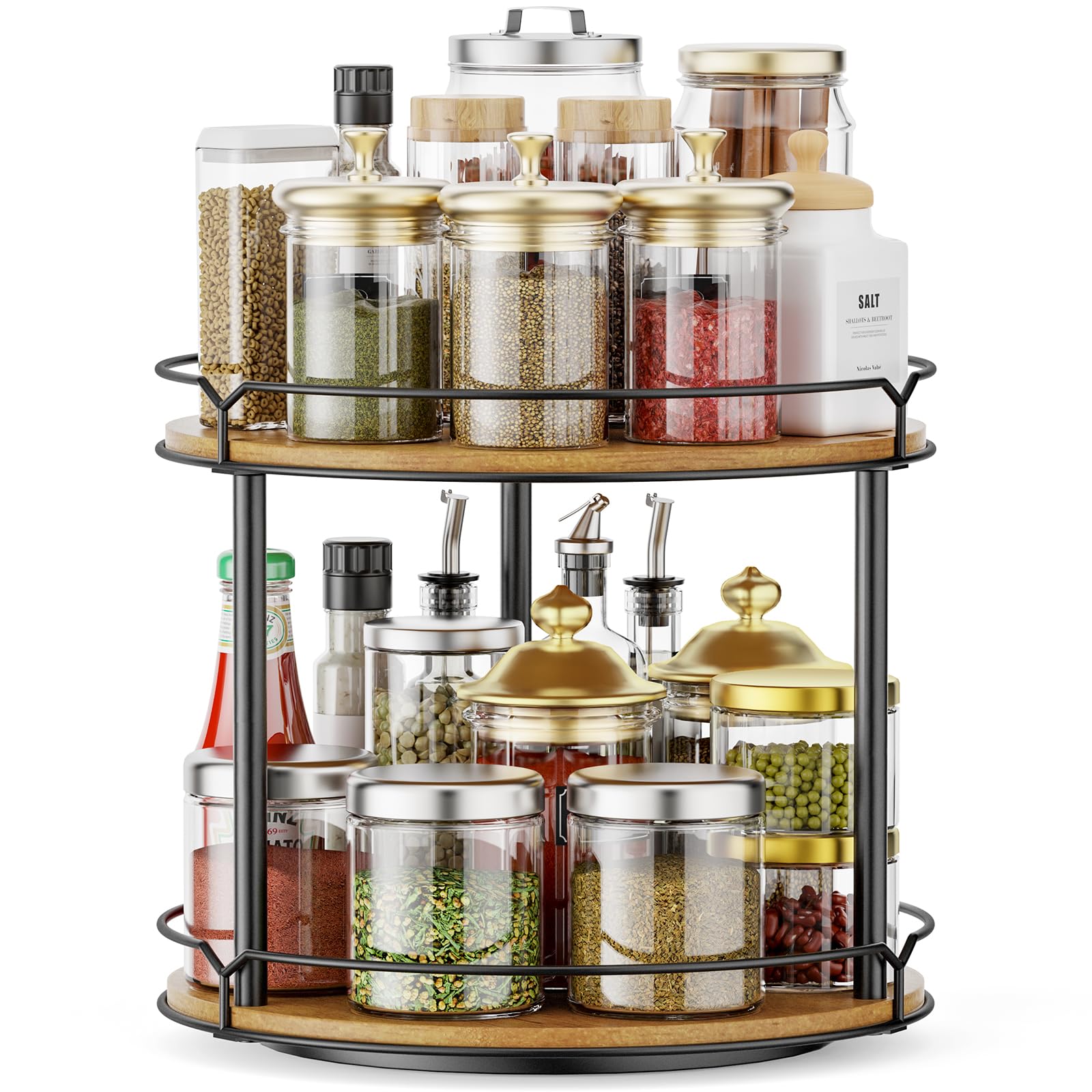 MUTUALUS front view of two-tier lazy susan showing organization benefit