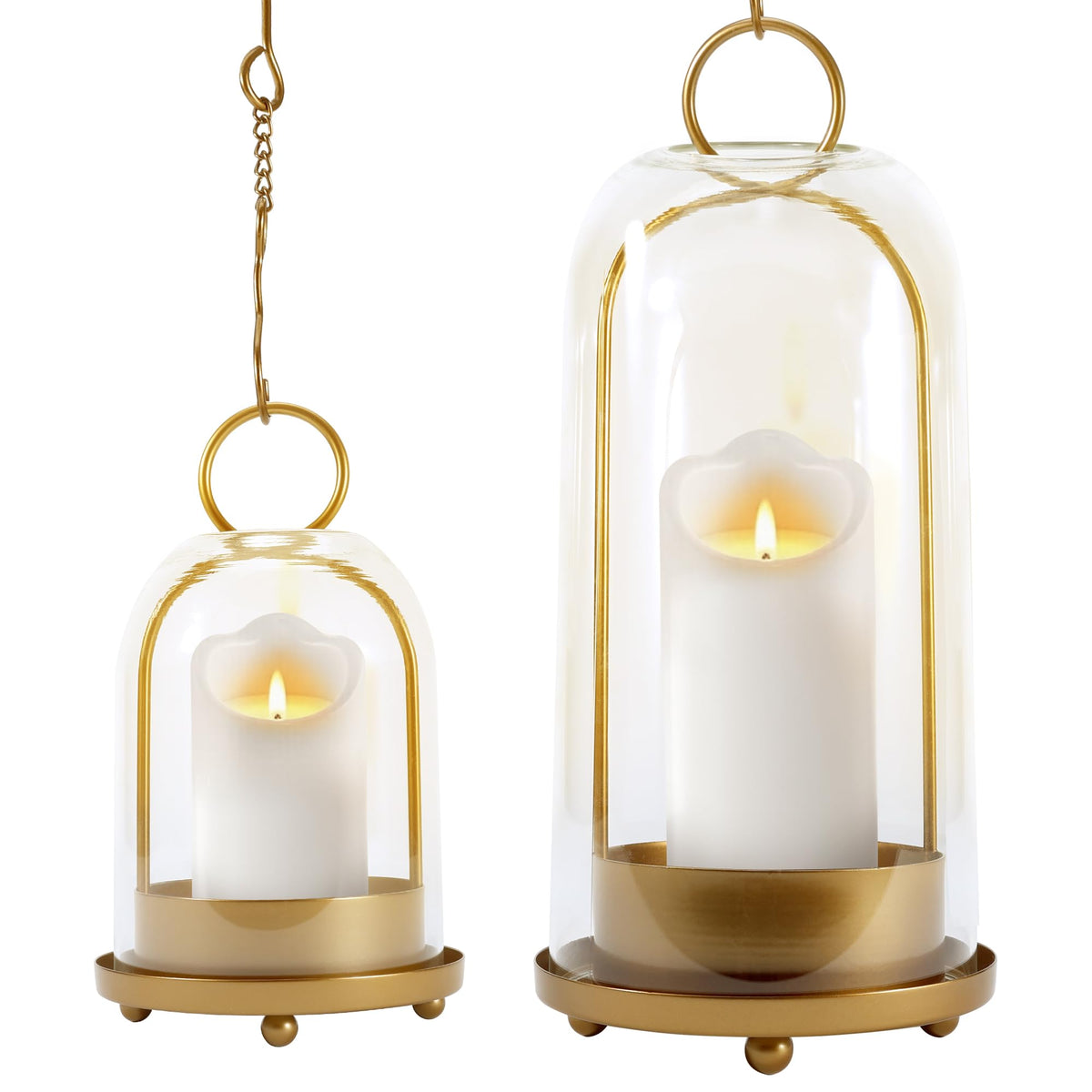 MUTUALUS front view of brass hurricane set showing elegant vintage ambiance