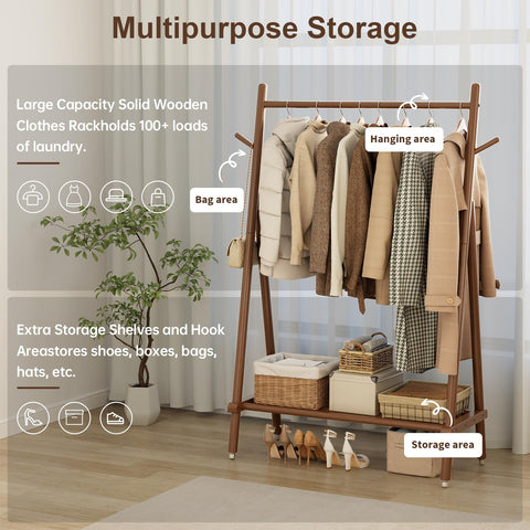 Muwuele clothing rack in bedroom holding coats for easy outfit access