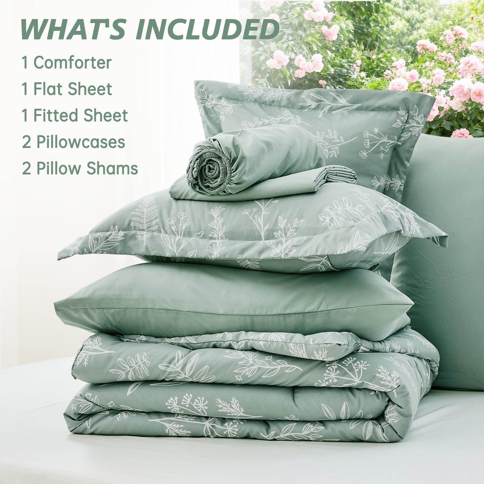 MUXHOMO lifestyle bedroom styling showing calming sage green ambiance