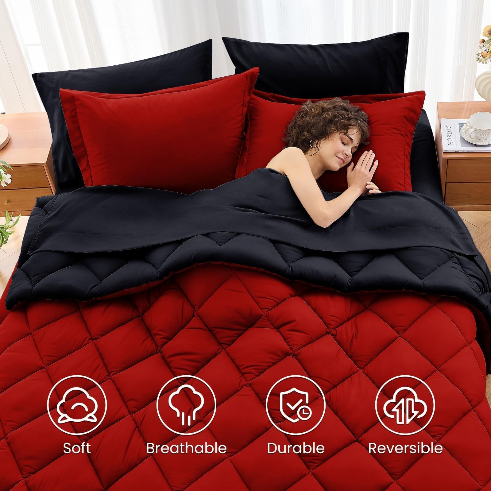 MUXHOMO pillows and shams arranged on bed showing secure envelope closures for tidy appearance benefit