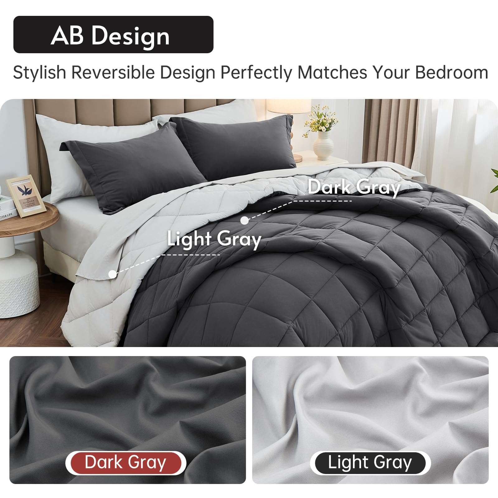 MUXHOMO dark grey comforter side styled for modern bedroom benefit