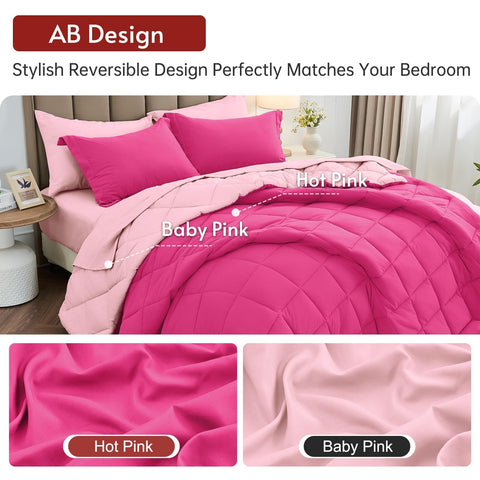 MUXHOMO reversible comforter showing hot pink and baby pink options for versatile styling
