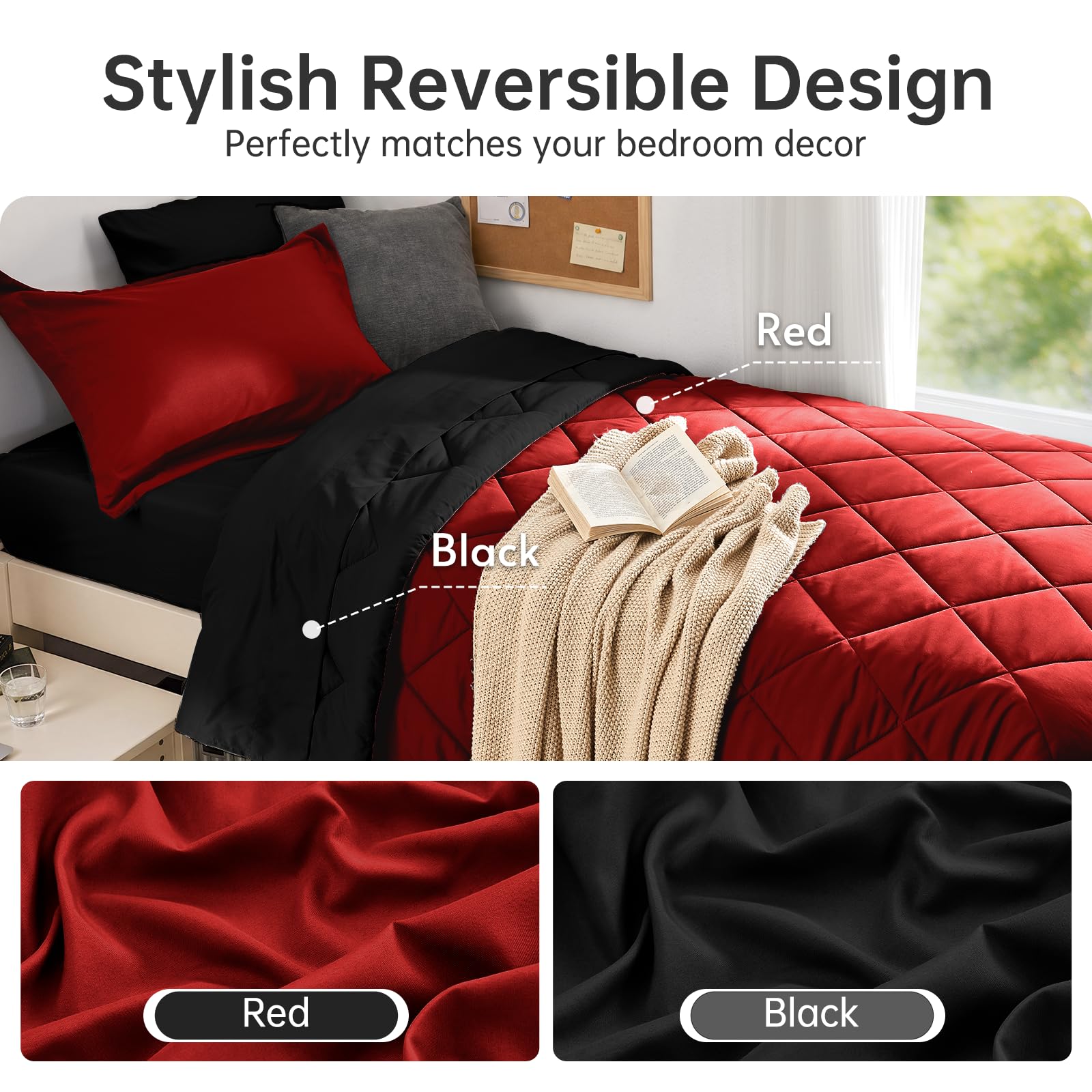 MUXHOMO reversible comforter red side displayed for bold decor