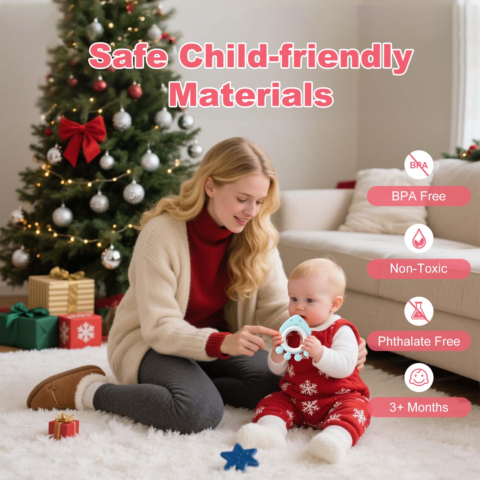 Muzlineuro teether surface detail showing textured bites for gum relief and safe materials