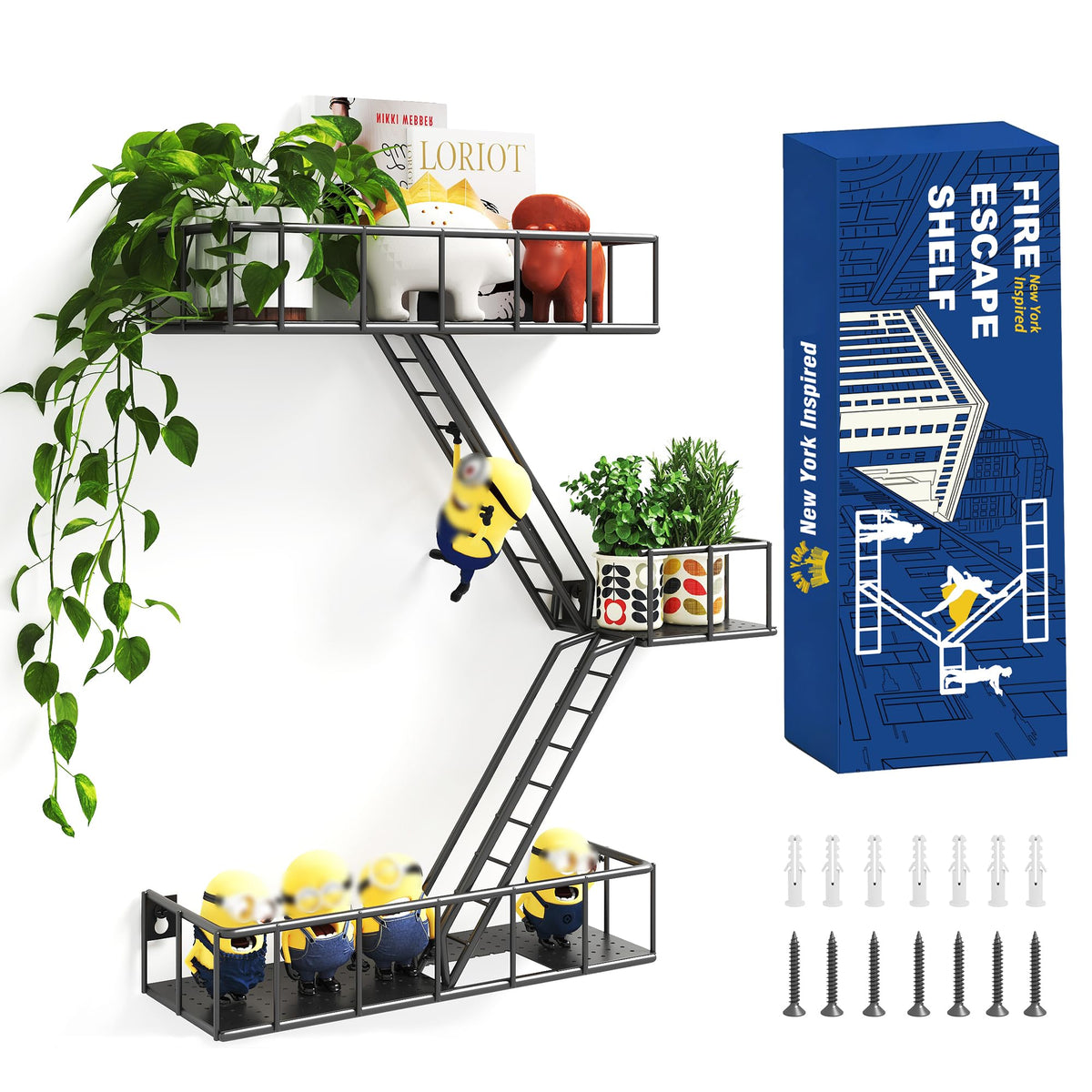 MVPSONAG front view fire escape shelf showing industrial look and space saving benefit