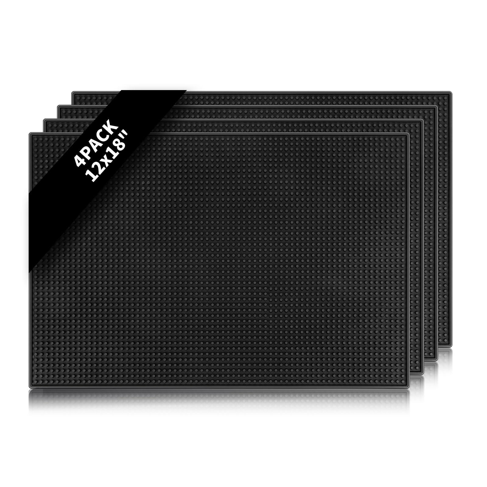 mwellewm front view of four black bar mats showing compact storage and versatility