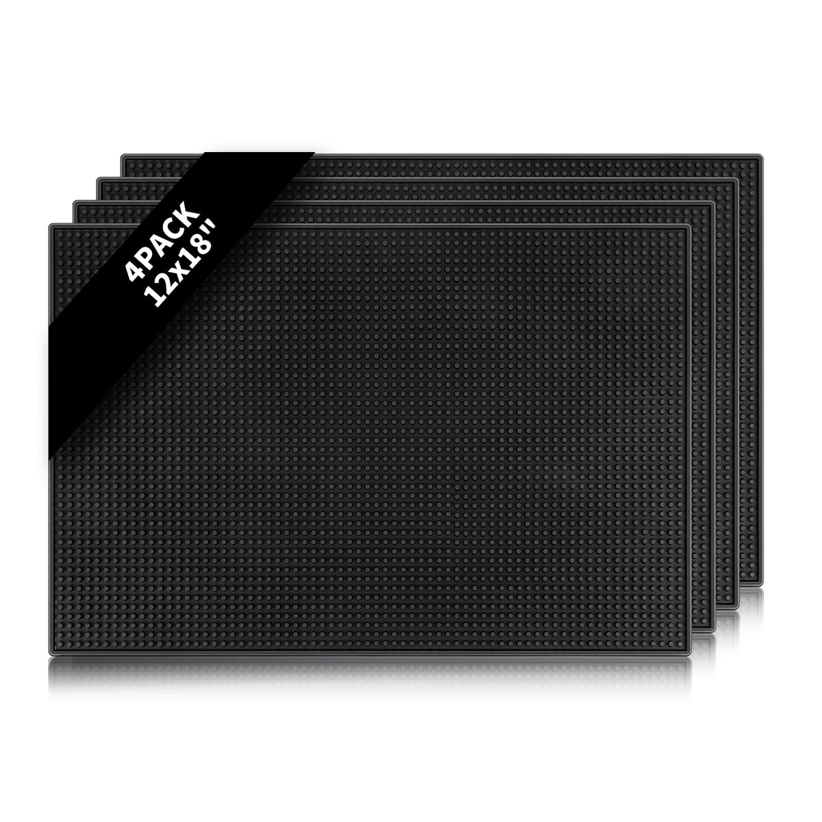 mwellewm front view of four black bar mats showing compact storage and versatility