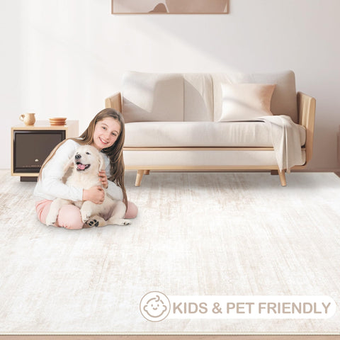 MXSANYOO rug fitted under sofa demonstrating low-pile ease and furniture compatibility