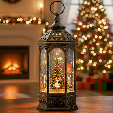 MXwcy front view of snow globe lantern showing Nutcracker scene and festive benefit